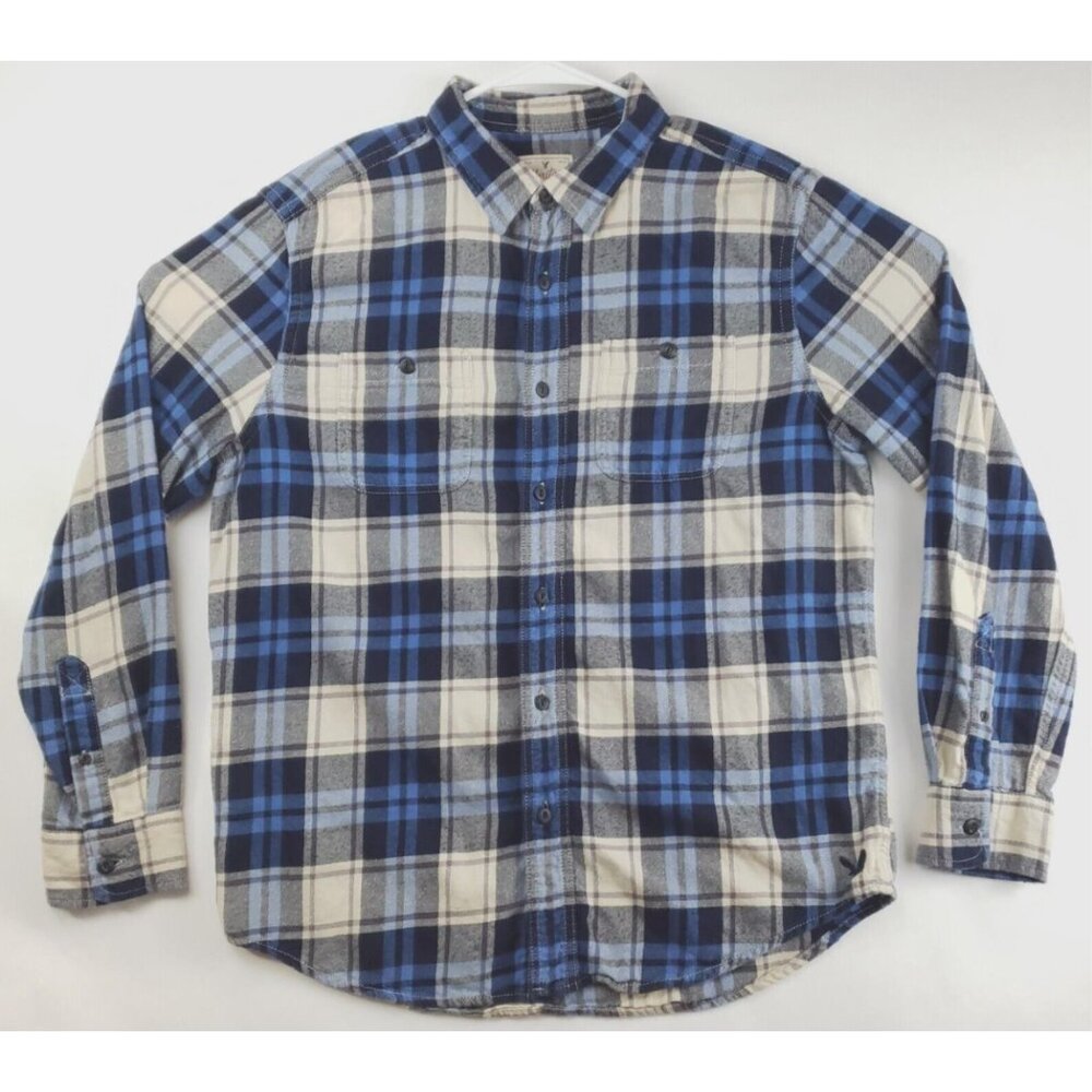 American Eagle Outfitters Shirt Mens L Blue White Flannel Heritage Classic Fit